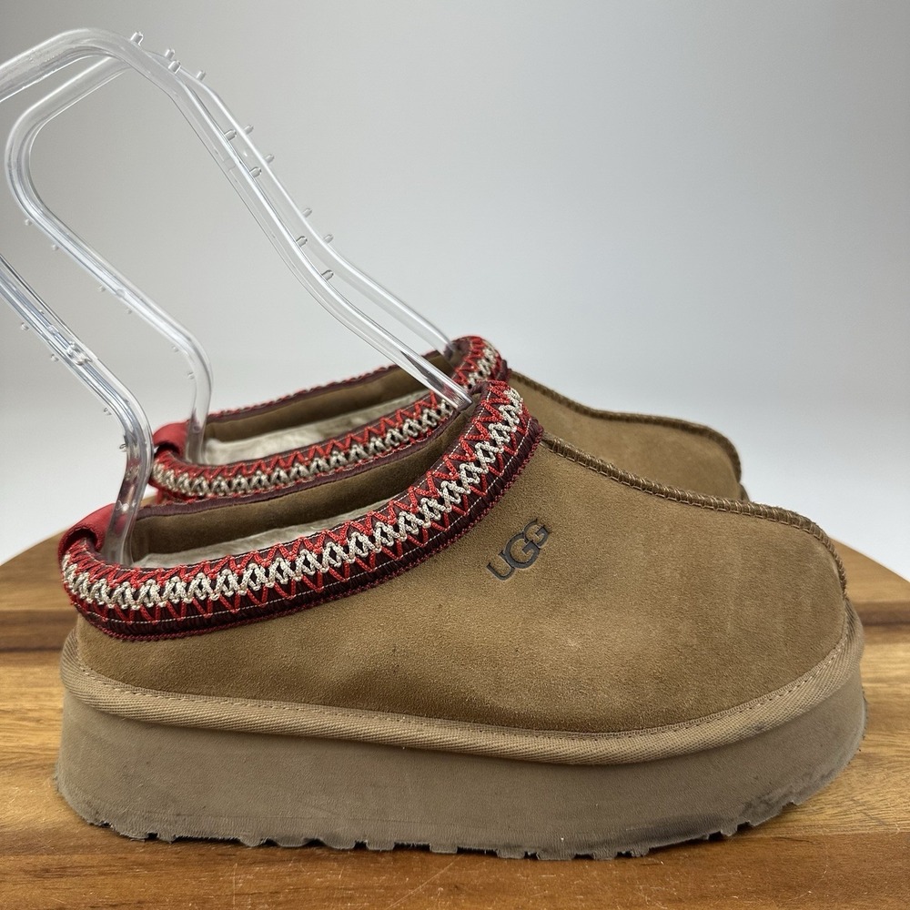 Womens Ugg Tazz II Chestnut Suede Sheepskin Lining Platform Slippers Size 6 M